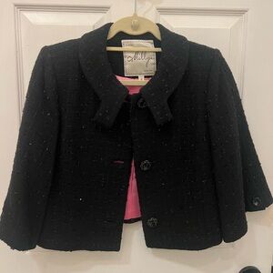 Vintage Milly Black Tweed Jacket w/ Pink Lining Size 4